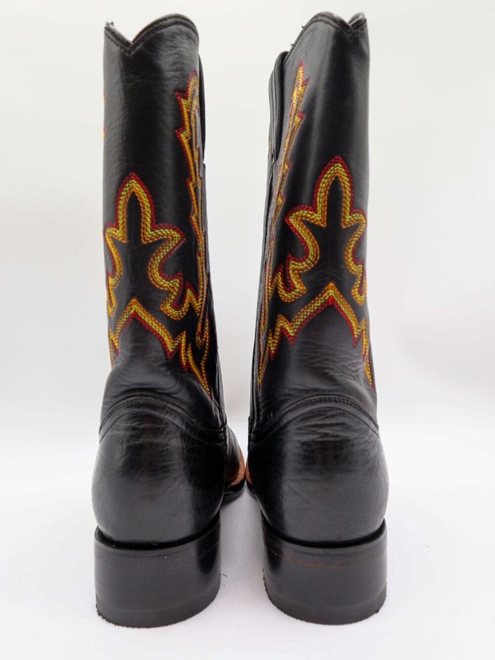 Vintage Double-H Boots Mens 8 M Black Leather Super Roper Cowboy Boots 3392 NWB View 5